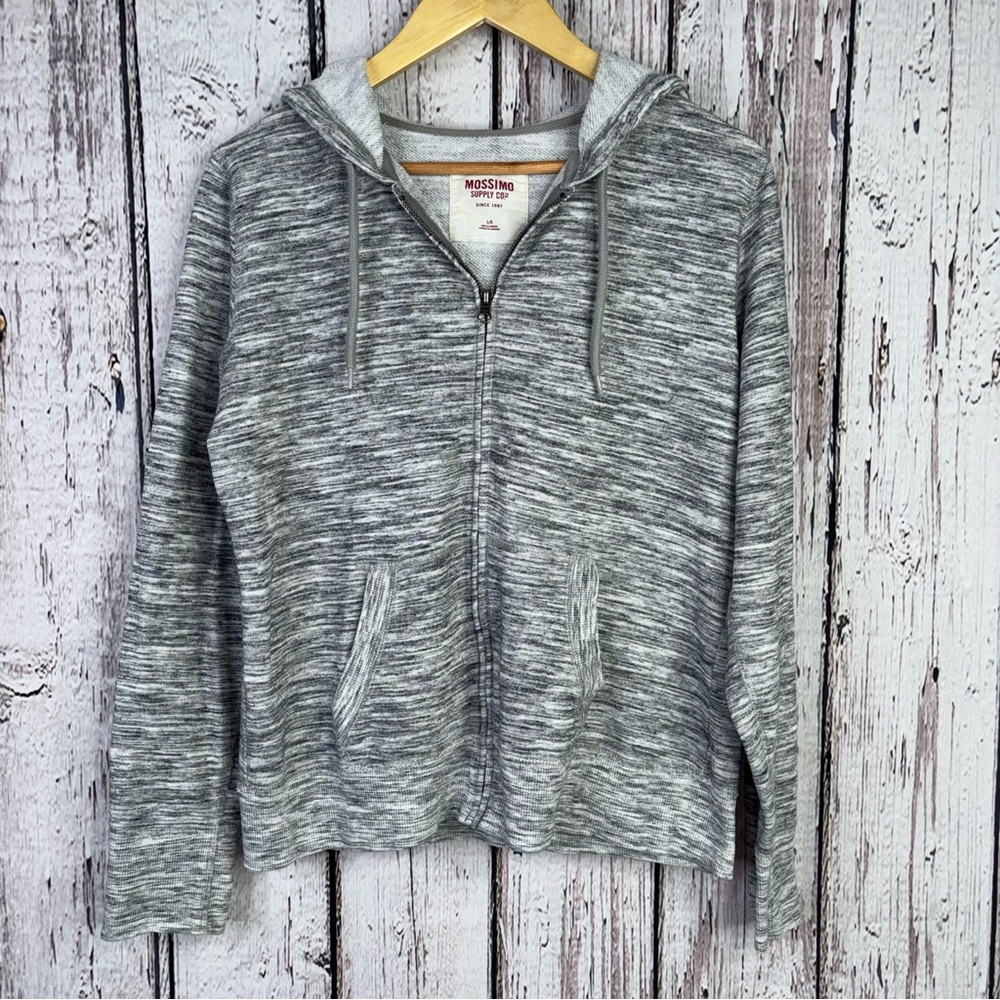Mossimo Heather Gray Zip Up Hoodie Sweatshirt Large Hand Pockets‎ Lightweight